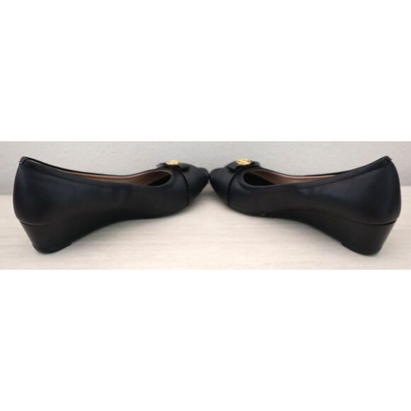 Cole Haan W31648 Women's Sz 5.5B Black Leather Malta Peep Toe Wedges - Picture 10 of 11